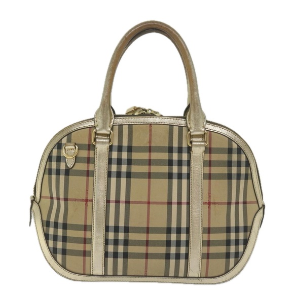 BURBERRY Nova Check Hand Bag Nylon Canvas Beige Auth 61344 - Picture 2 of 16